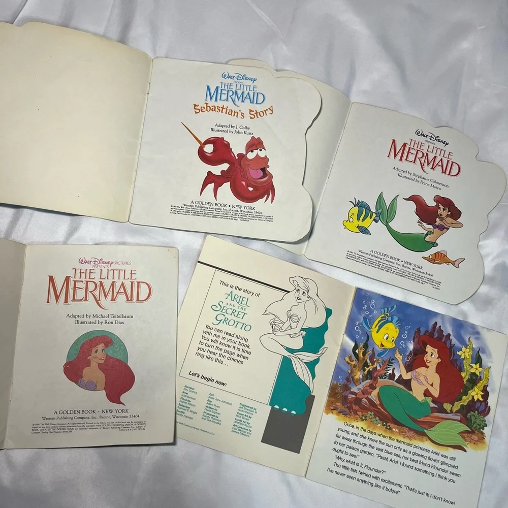 Vintage Little Mermaid Golden Books Lot 4 Disney Ariel Sebastian‎ 1989-90s